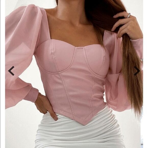 ASOS Parisian Bubblegum Pink Vegan Leather Bustier Sheer Sleeve Top 10 - Picture 2 of 11